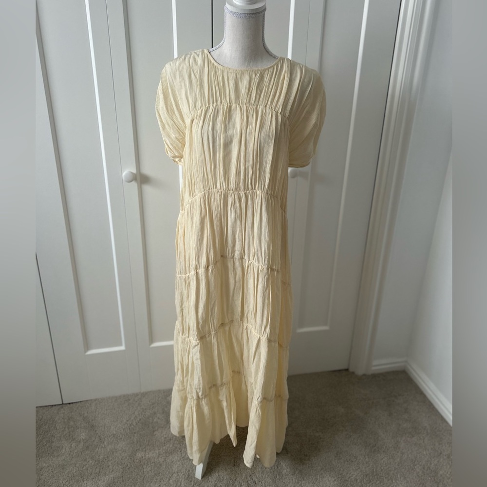 All Row Cream Gathered Classic Dress